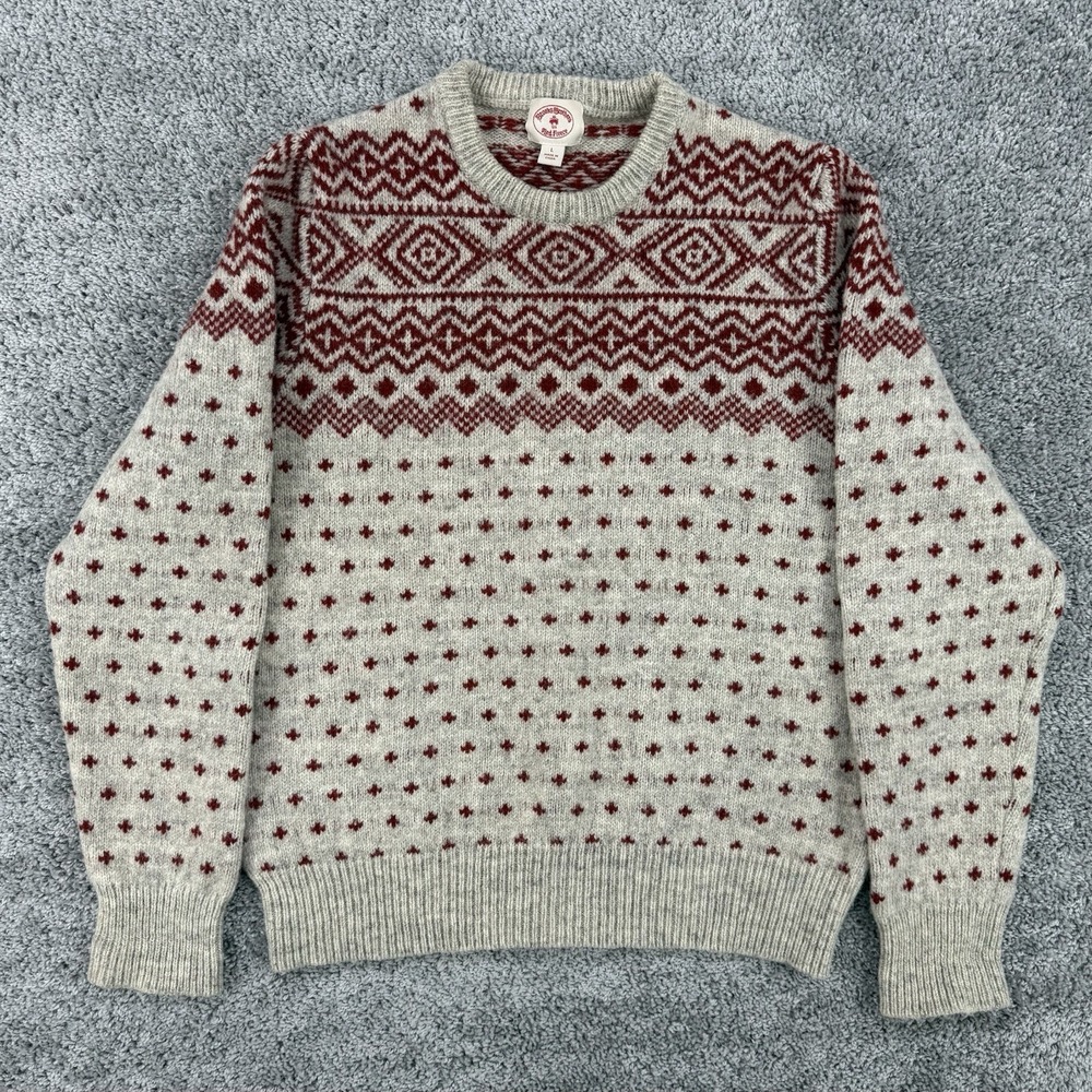 Brooks Brothers Red Fleece Sweater Men's L Fair Isle Nordic 100% Wool Crewneck